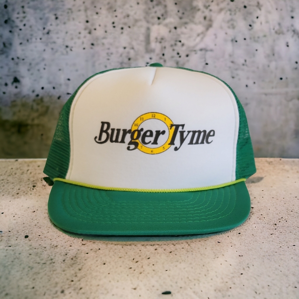 "Burger Tyme" Mesh Foam Trucker Snapback Hat. Clean, Never Worn!